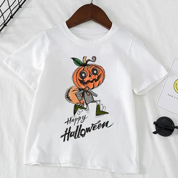 2022 Halloween Tricou Drăguț Pisica Mananca Dovleac Băiatul T-Rahat Epocă Copil Haine cu Maneci Scurte T-Shirt, Tricou Baiat Haine de Fata