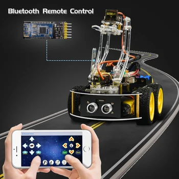 Keyestudio Mecanice tracțiune integrală 4WD Brațul Robotului Car Kit-ul pentru Arduino Robot Auto Braț de Robot Programabil STEM Jucarii/Suport Android &IOS